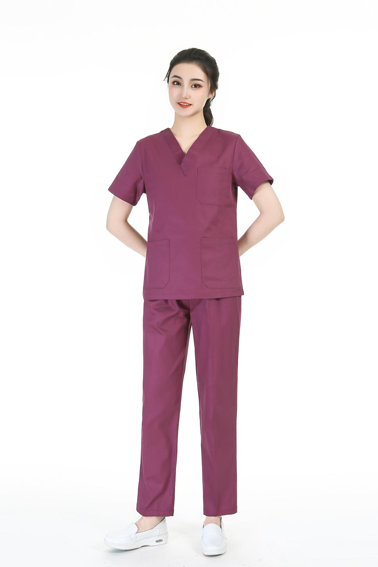 Picture of Women's Two-Piece Scrub Suit for Hospital Nurses, Doctors, Short-Sleeve Beauty Salon Workwear, Surgical Gown, Sweat-Absorbent