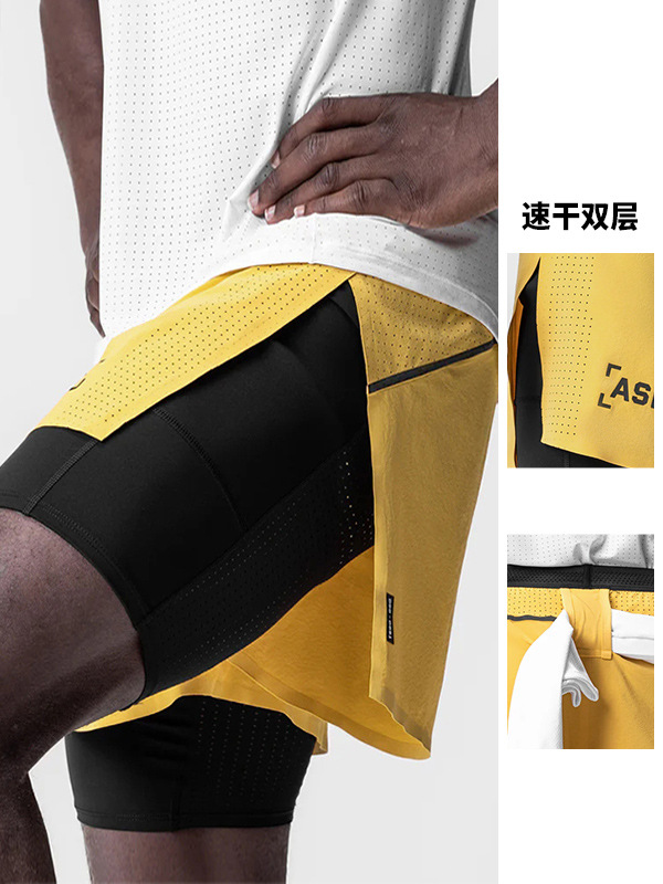 Summer Men's Shorts Outer Wear American Adult Double-Layer Sports Shorts Men's Outdoor Running Quick-Drying Breathable Five-Point Pants