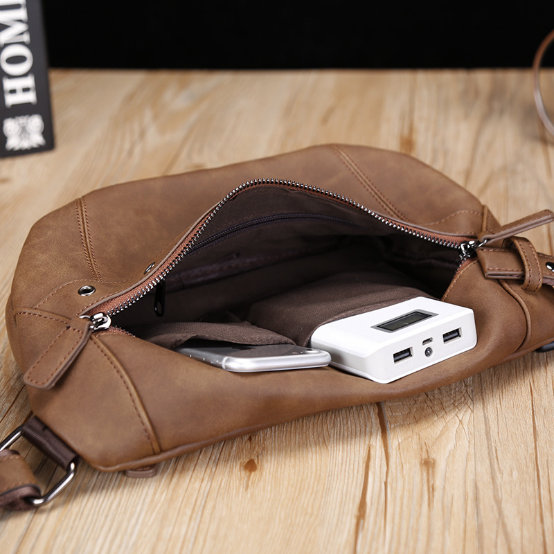Picture of 2025 New Men's Small Chest Bag Korean Style Casual Crossbody Shoulder Trendy Bag Men's Cycling Backpack Crazy Horse Leather Small Shoulder Bag