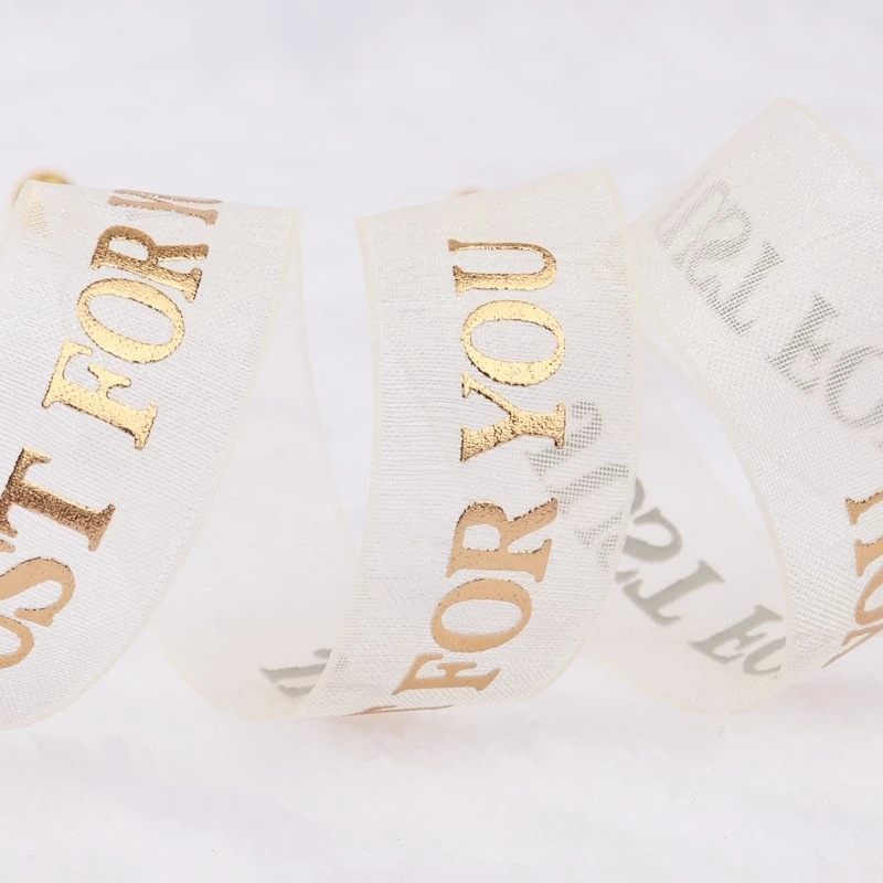 Picture of New 2.5cm gilded snow ribbon cake flowers ribbon gradient ribbon high quality gift box decorative ribbon