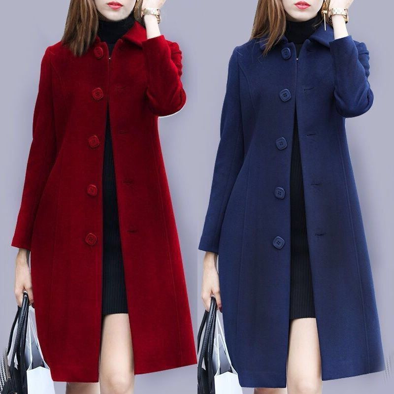 Mid-Length Woolen Outwear for Women 2025 Autumn and Winter New Hepburn Style Large Size Slim Slim Woolen Outwear Suit for Women