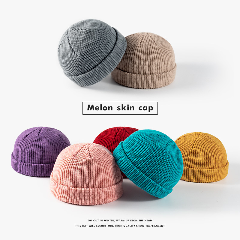 Picture of Melon Skin Hat Men's Korean Style Trendyy Autumn and Winter Woolen Hat Student Fashion Cuffed Yuppie Cold Hat Women's Brimless Knitted Hat