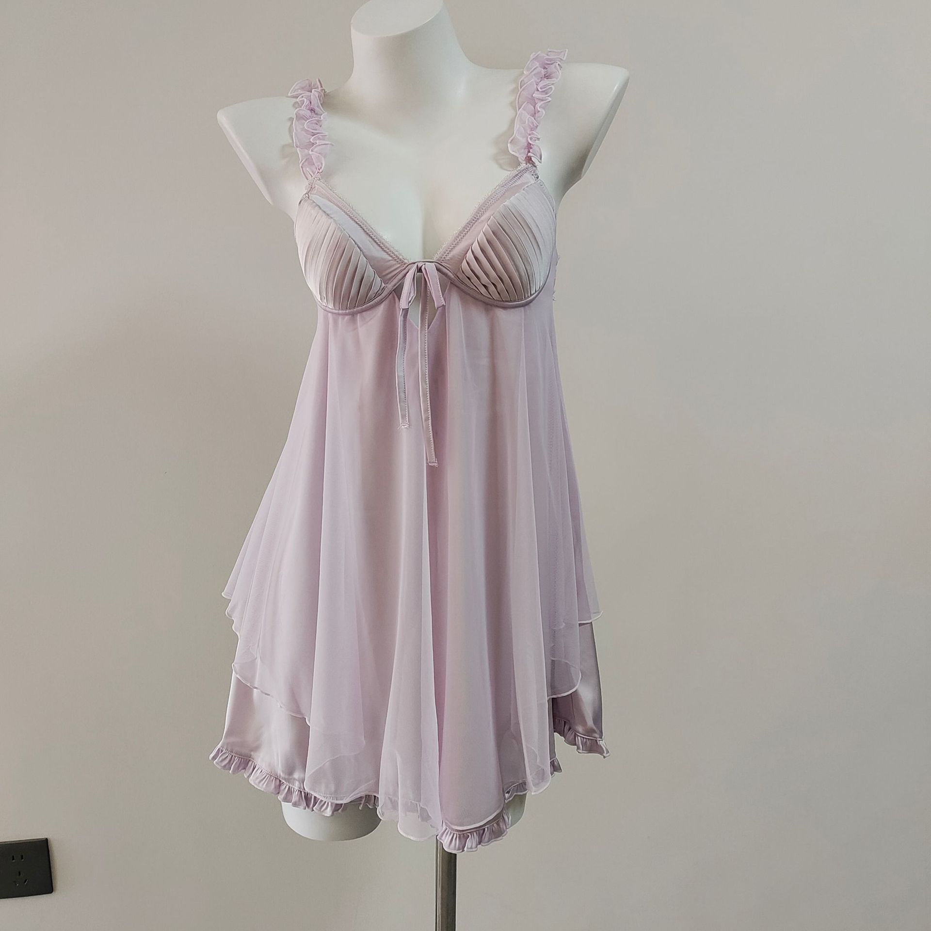 Women's Spring and Autumn 2024 New suit Winter plus size with Chest Pad French Sexy Ear Mesh Sling Nightgown