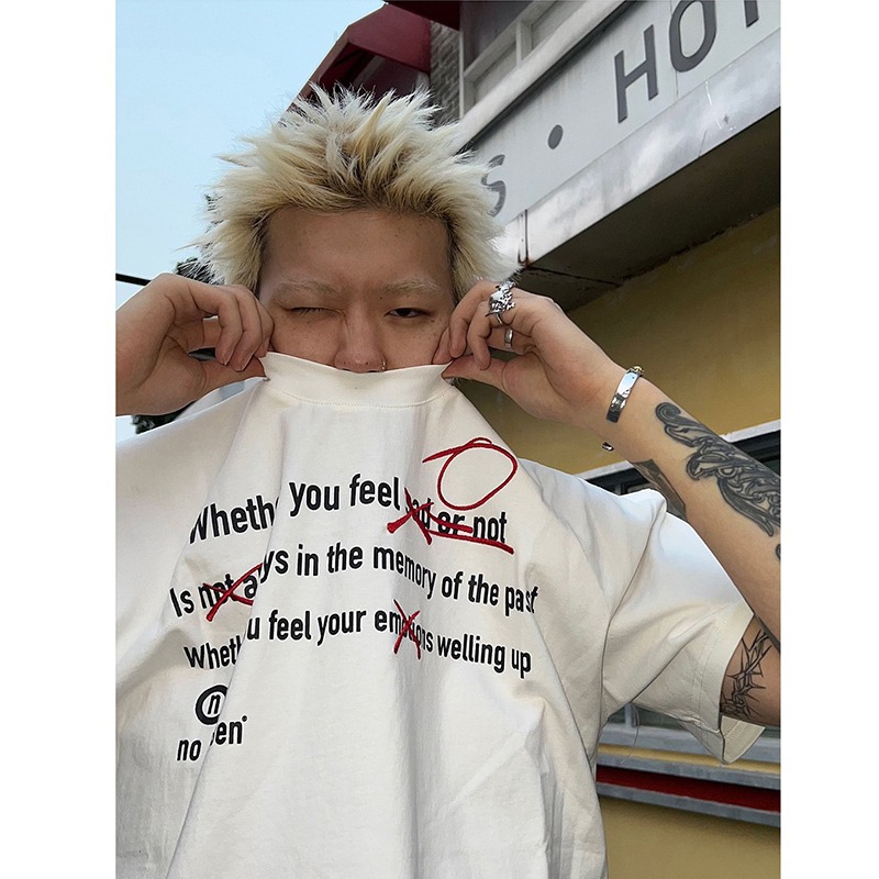 American Retro Summer New Cotton Racing T-shirt Summer T-shirt Trendy Brand Letters Loose Short-sleeved T-shirt for Men and Women