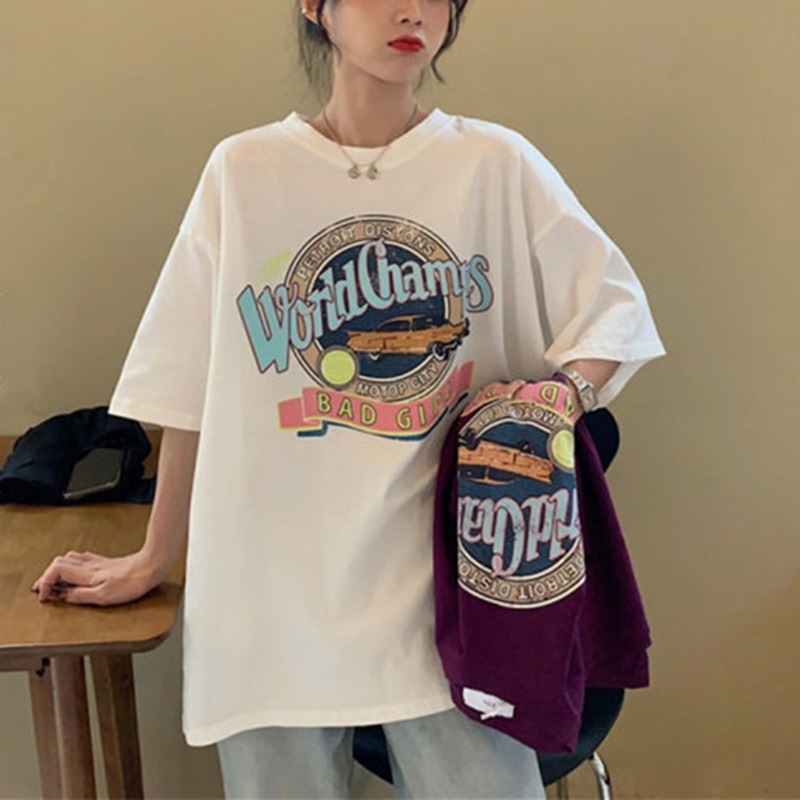 White T-shirt Women's Summer New Korean Style Loose plus size Harajuku Style Internet Celebrity Short-sleeved Student Round Neck Top Ins Trendy