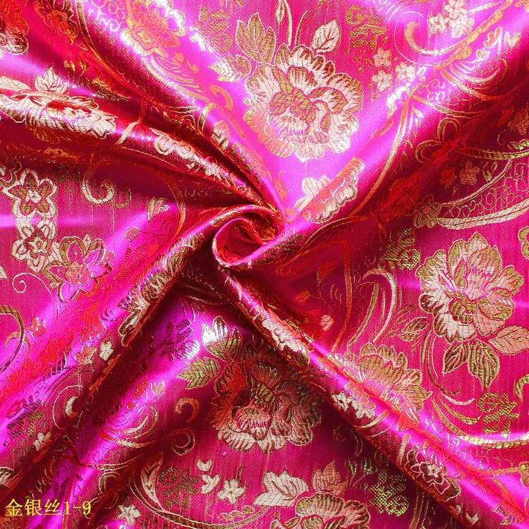 Picture of Drawstring bag packing box gift box festive supplies fabric bright red FU character rich brocade gold and silver silk jacquard cloth