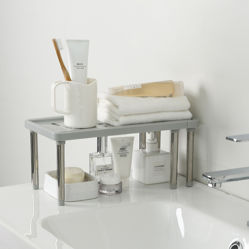Picture of Telescopic Storage Rack Kitchen Drain Rack Seasoning Bottle Storage Rack Cabinet Organizer Rack Double-Layer Countertop Storage Rack