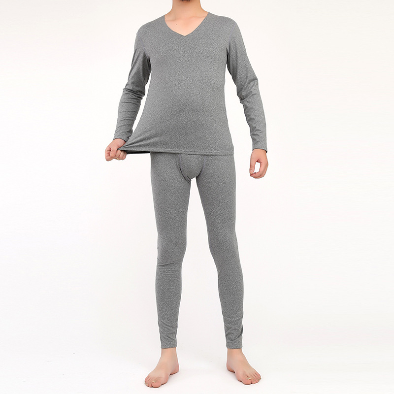 Picture of Winter seamless milk silk sanding thermal underwear men's V-neck suit velvet thin autumn clothes and trousers