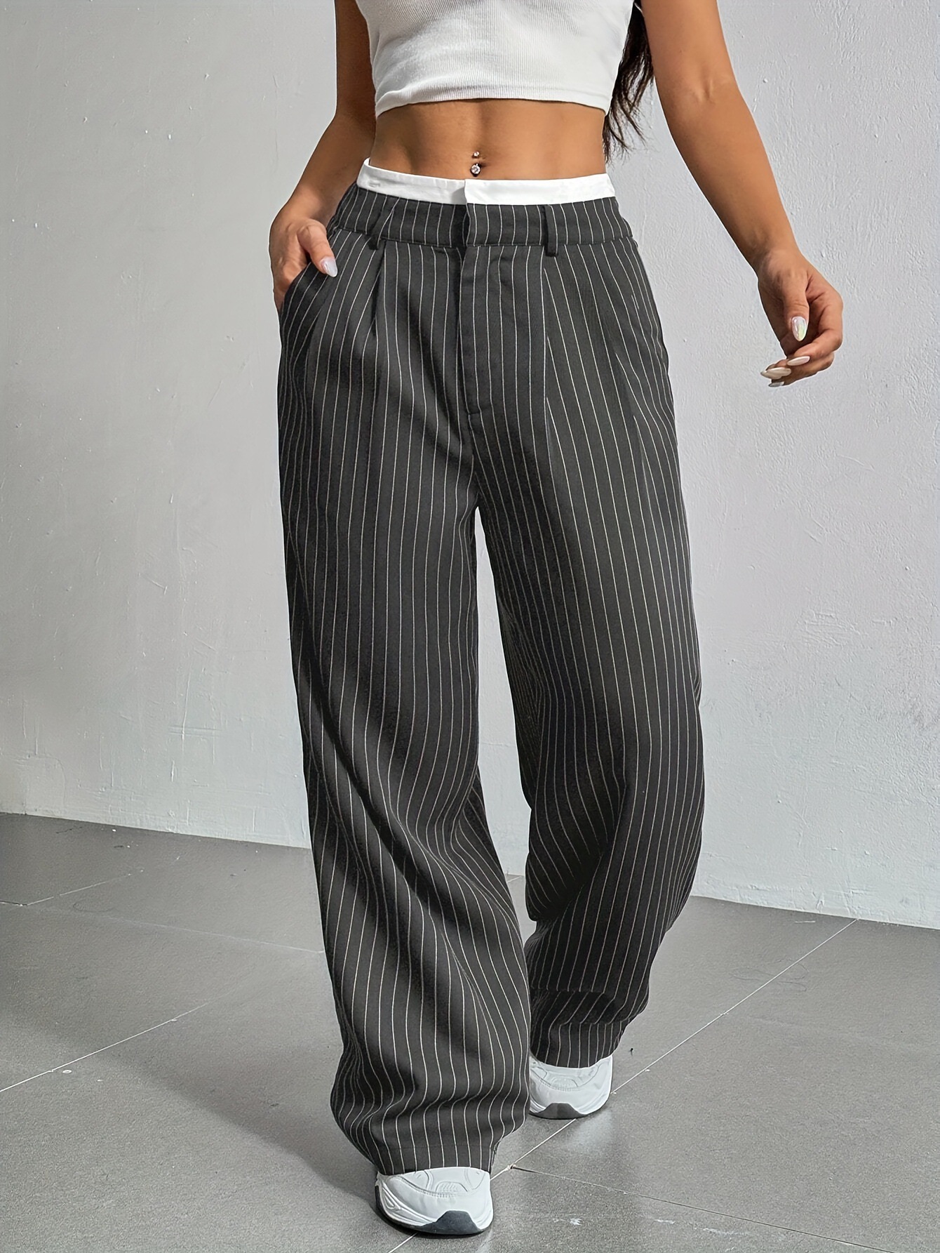 Picture of 2025 Women's Trousers Spring and Summer New Cross-Border Casual Trousers Drapedy Straight Suit Trousers High Waist Stitching Simple