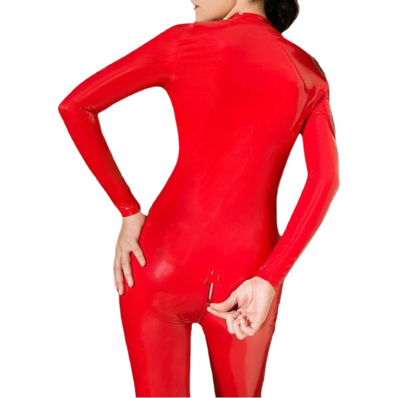 European and American supply adult patent leather game SM zipper tight jumpsuit sexy hot sexy suit direct wholesale