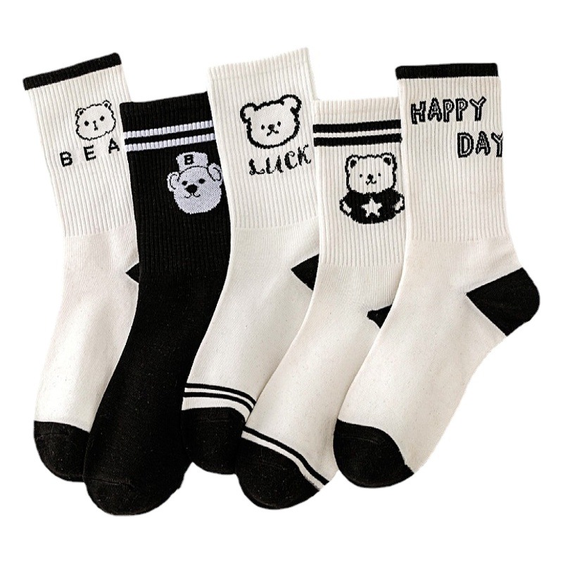 Bear socks women's fashion all-match student wholesale women's autumn and winter New ins Women's Mid-length stockings fashion stockings