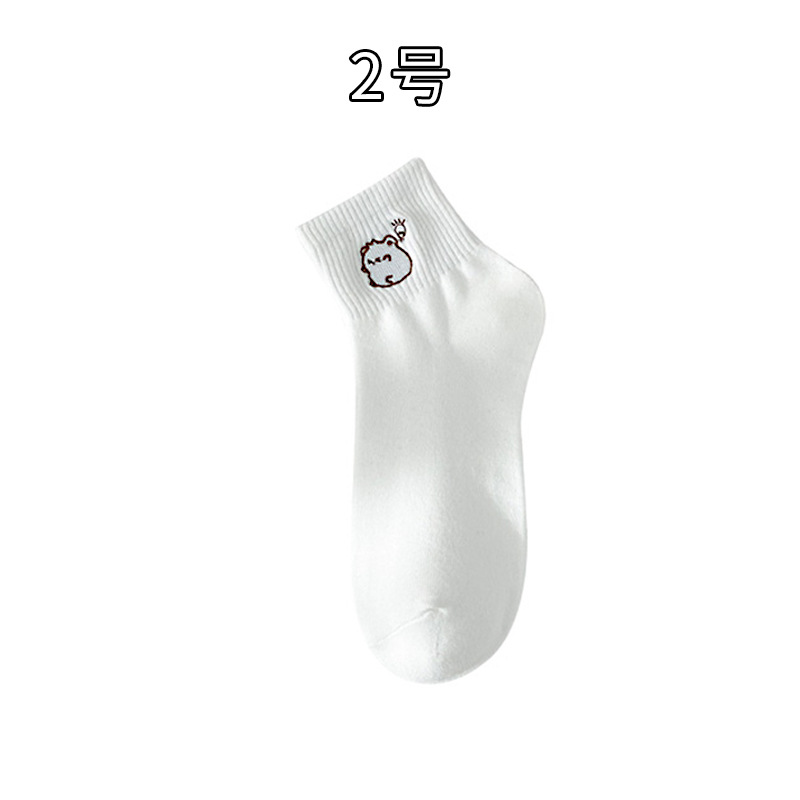 Picture of Women's Socks for Autumn and Winter, White Embroidered Cartoon Mid-Calf Socks, Low-Cut Shallow Mouth Socks, Cute Japanese-Style Short Socks for Women