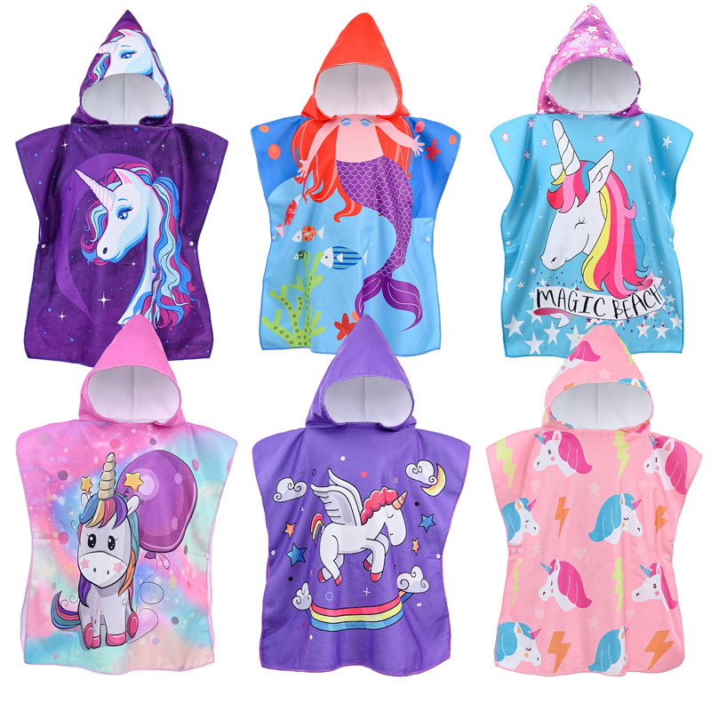 Picture of Children's Cape Bath Towel Microfiber Warp Knitted Cute Cartoon Printed Towel Can Be Worn in the Shower Hooded Absorbent Bathrobe