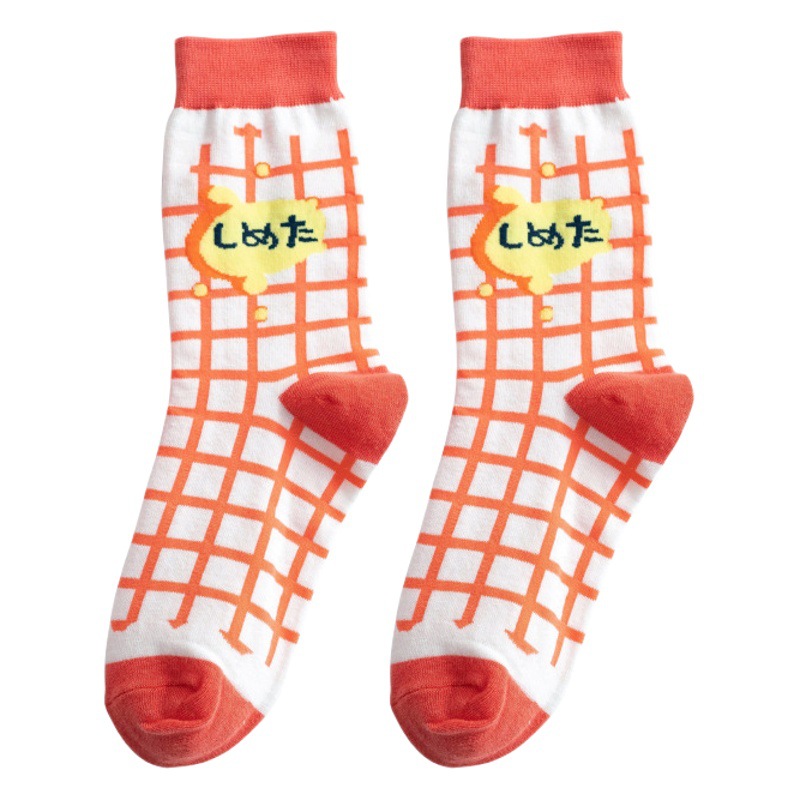 Socks Women Ins Trendy Japanese Style Cute Street Mid-length Socks Cartoon Illustration Autumn and Winter European and American Sports Stockings Spring and Summer