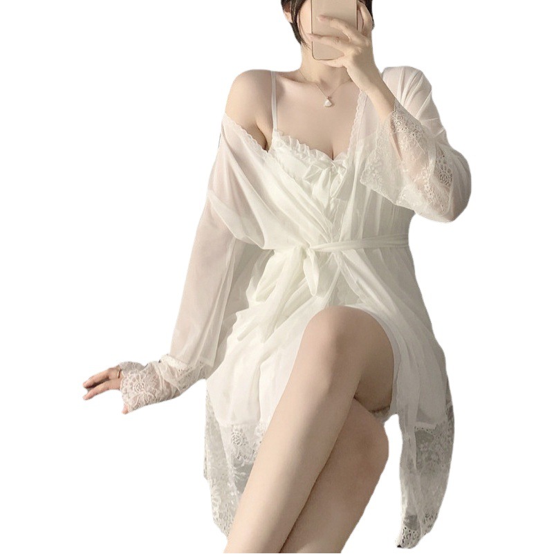 Spring and Summer New Princess Style Sweet Home Clothes Waist Base Strap Nightdress Two Palace suit Women's Hair