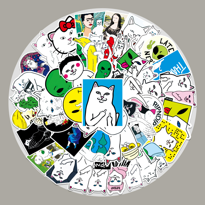 53 tide cards middle finger cat cartoon graffiti stickers luggage laptop car refrigerator decoration stickers