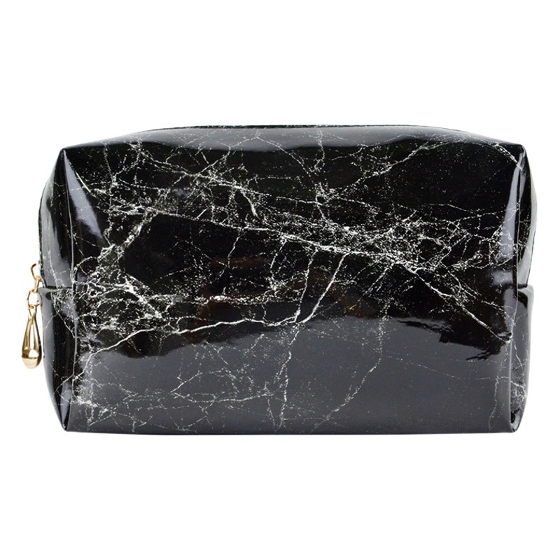 Picture of Black and white stone pattern glossy PU leather square clutch high-end simple waterproof portable travel makeup storage bag