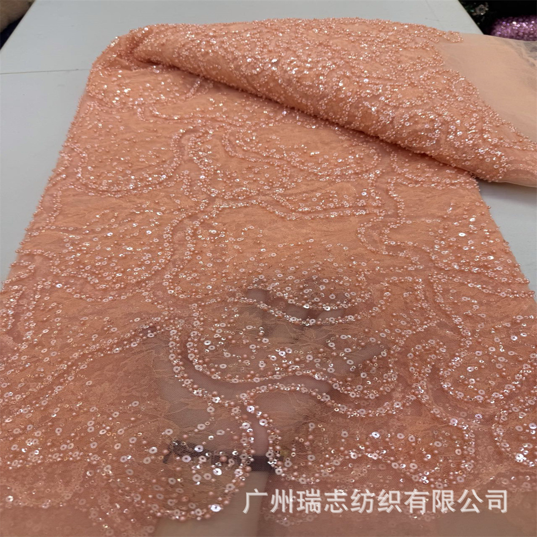 Irregular design sequin embroidered fabric fashion bead tube embroidery ball dress lace fabric French lace
