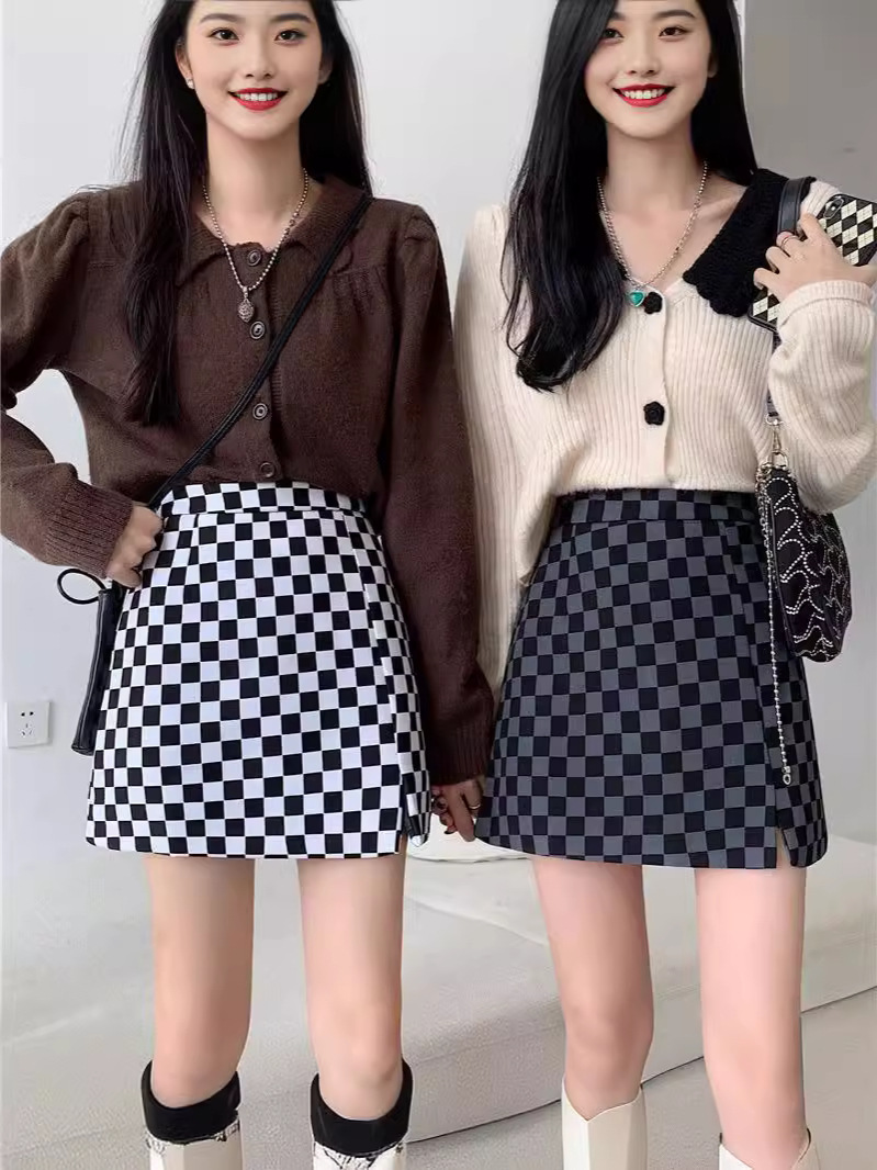 plus size Women's American Academy Style Hip Half Skirt Summer New Design Chessboard High Waist A- line Skirt