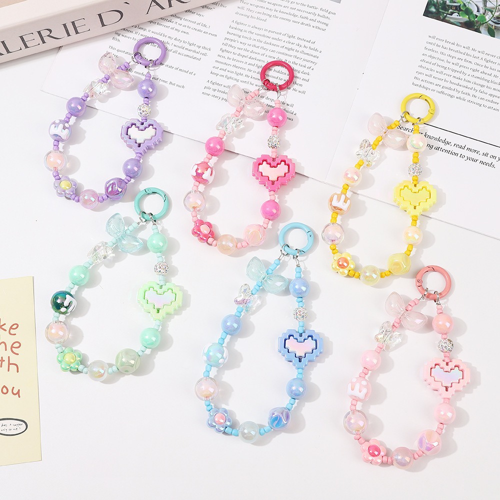 Color Dopamine Beaded Mobile Phone Chain Love Pixel Wind Chain Pendant Bag Keychain Mobile Phone Case Pendant