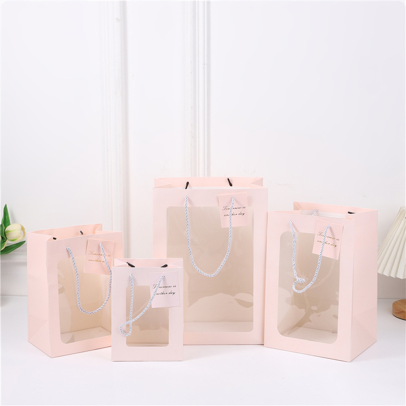 Transparent Window Opening Gift Bag Flower bouquet Tote Bag Doll Teachers' Day Gift Bag Valentine's Day Gift Bag