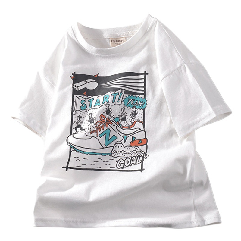 Children's clothing 2022 summer new boys' short-sleeved T-shirt cotton neutral loose off-shoulder children's middle and big children