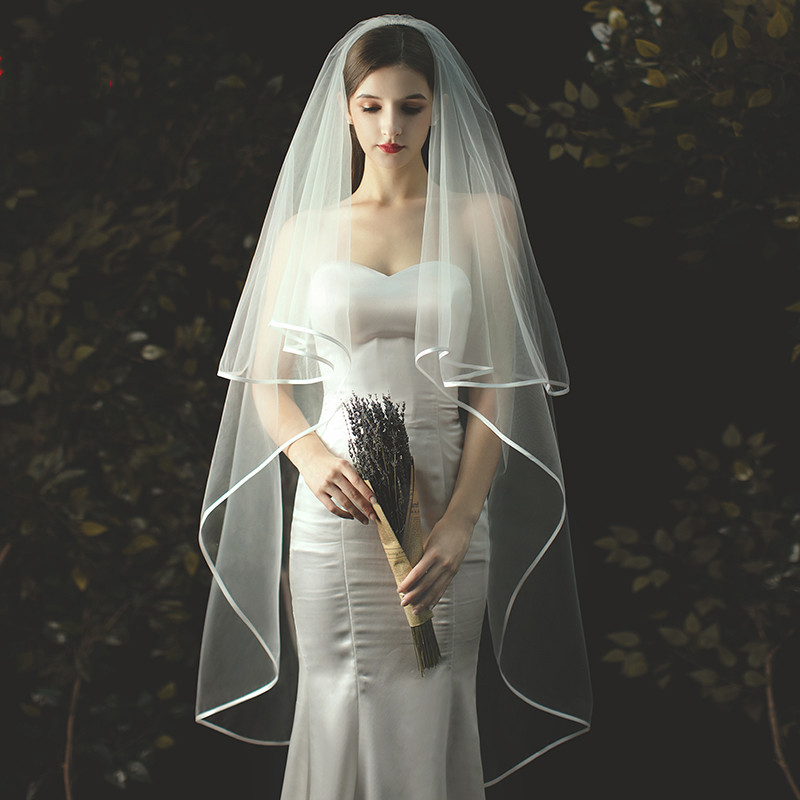 Wholesale bridal veil 2020 new Korean-style travel wedding double-layer edging long with comb wedding veil white