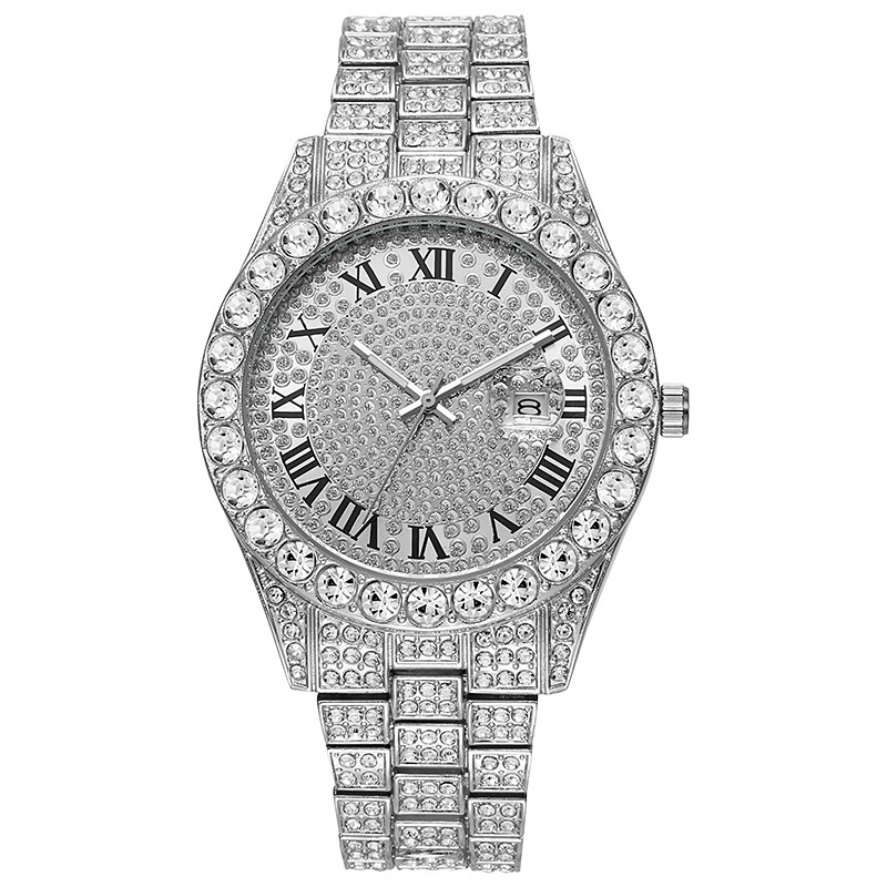 Picture of Hiphop Watch European and American Explosions Men's Steel Band Hip Hop Roman Graduated Diamond Set Calendar Men's Quartz Watch