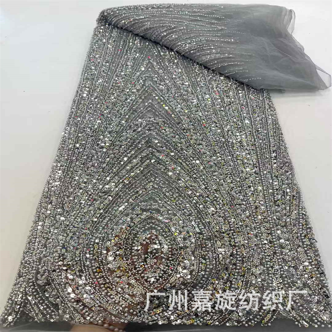 2025 African Geometric Line Bead Tube Wedding Dress Fabric Cross-Border New In-Stock Lace African Fabric