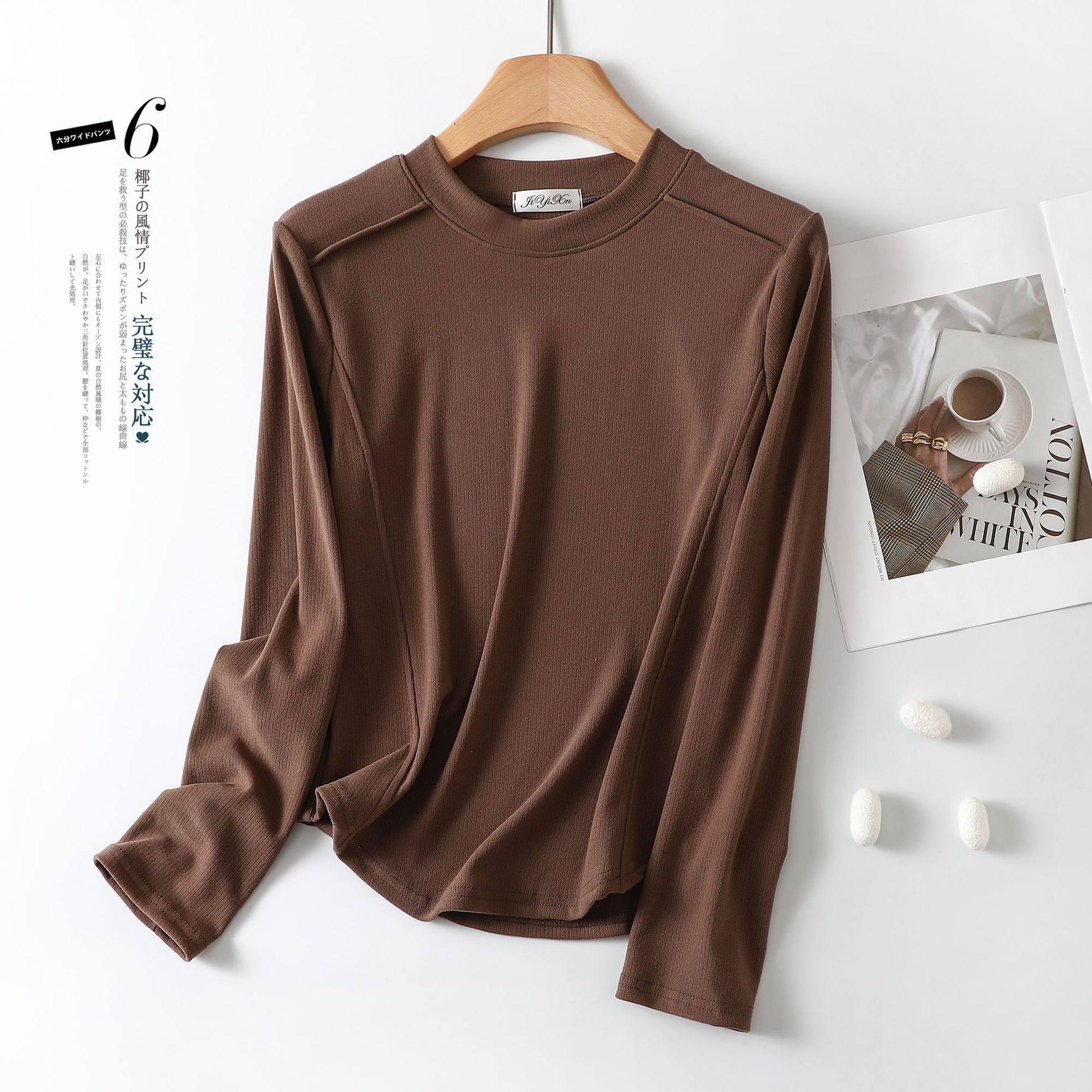 Picture of Round neck long-sleeved T-shirt for women autumn and winter new solid color small shirt loose slimming undershirt top