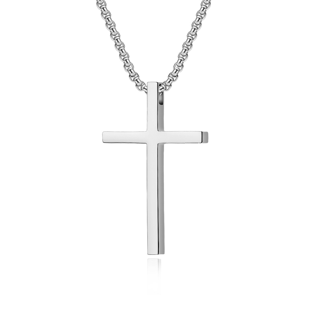 Picture of Ins Genderless Simple Titanium Steel Cross Necklace Glossy Niche Stylish Men and Women Wear Sweater Chain Pendant