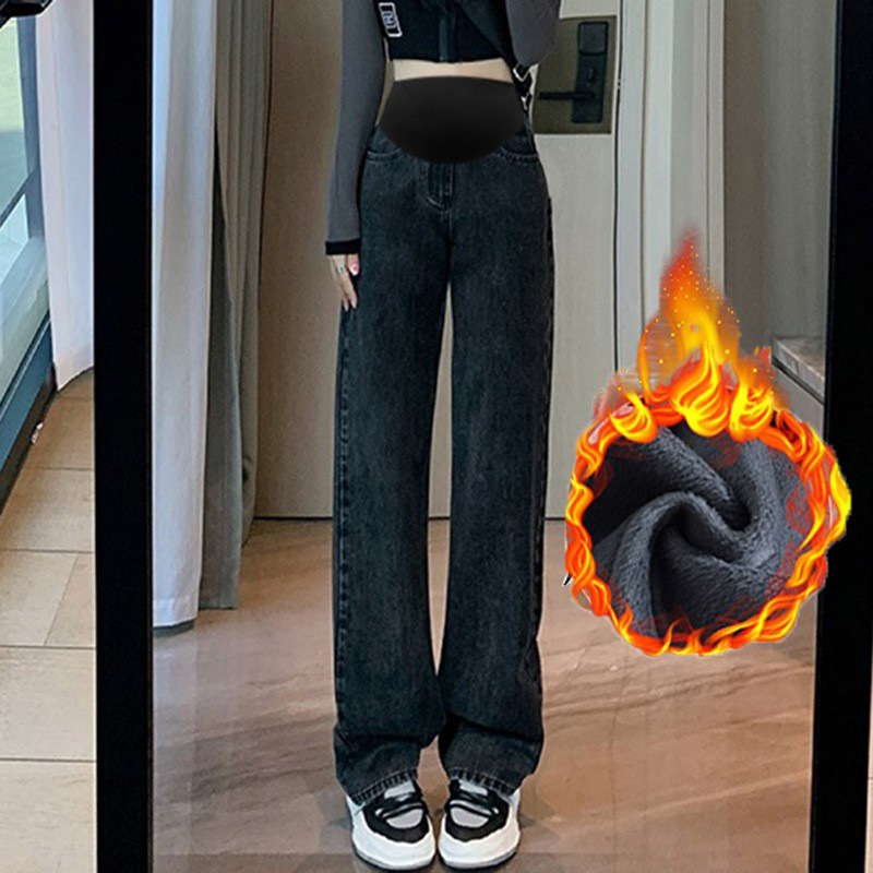 Picture of South Korea Pregnant Women's Jeans Spring and Autumn Wear Wide-leg Pants Straight High Waist Abdomen-supporting Pants Pregnant Women's Trendy Casual Pants
