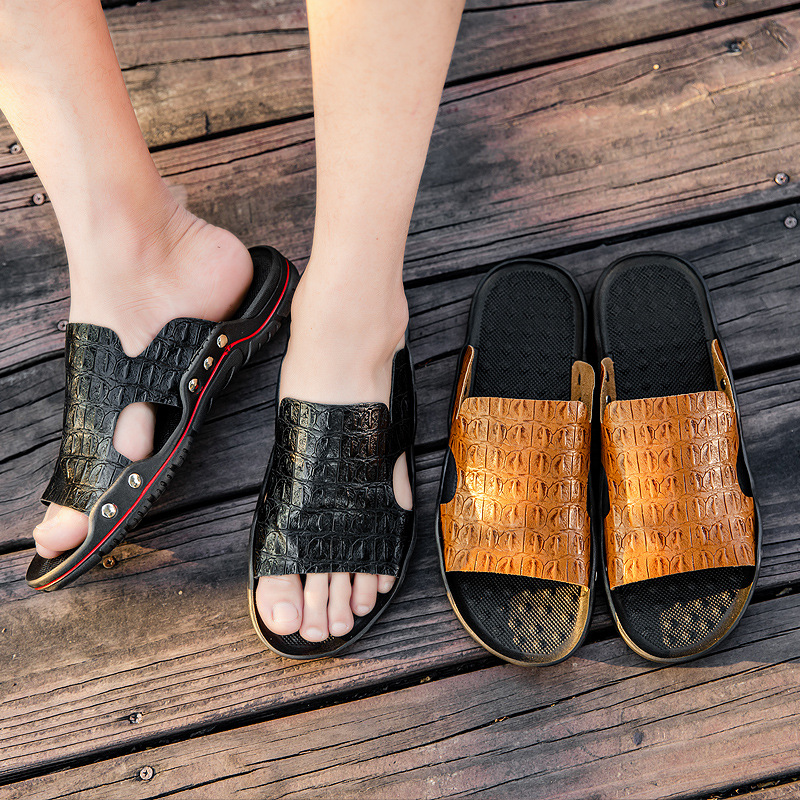 Cross-border slippers, men's slip-ons, summer casual crocodile print flip flops, anti-slip, wear-resistant sandals, beach shoes trend