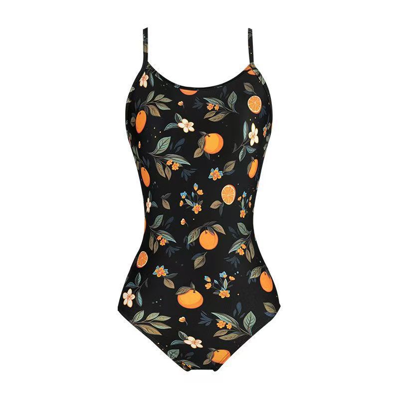 New one-piece swimsuit women's fruit-printed sweet girl sling slim-fit racing professional training vacation swimsuit