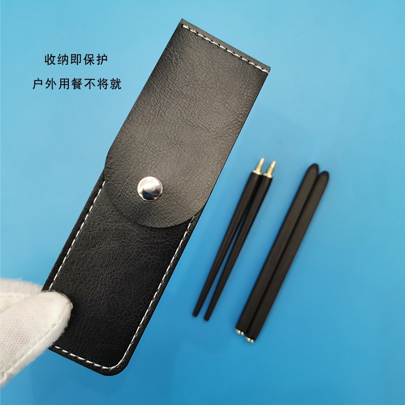 Picture of Cross-border good goods outdoor camping tableware leather case PU folding chopsticks storage bag leather gift protective case customization