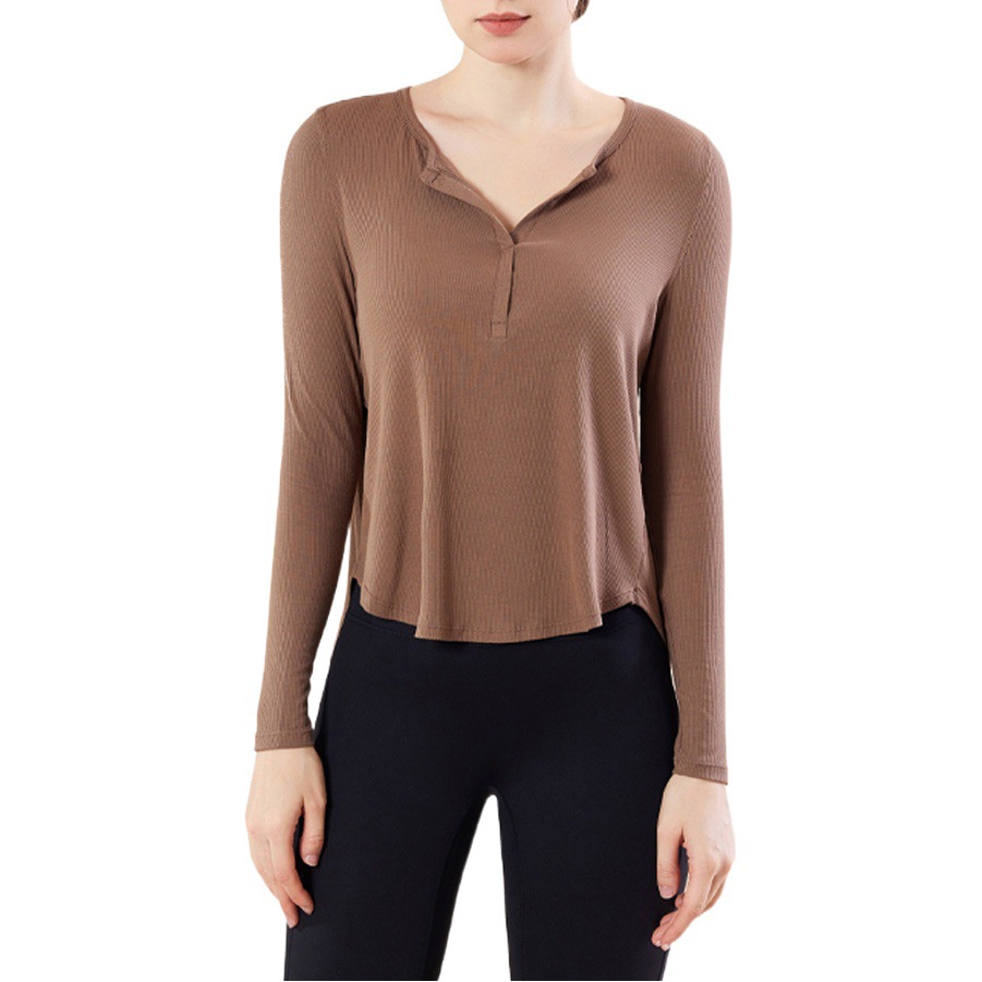 Loose Fitness Yoga Long-Sleeved T-Shirt Quick-Drying Blouse Autum New Versatile Threaded Sports Fitness Clothing Tops for Women