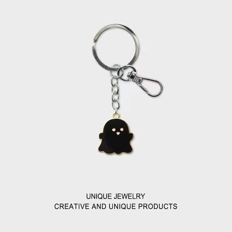 Picture of Black and White Ghost Keychain Simple Cartoon Accessories Men and Women School Bag Key Ring Couple Hanging Ornaments