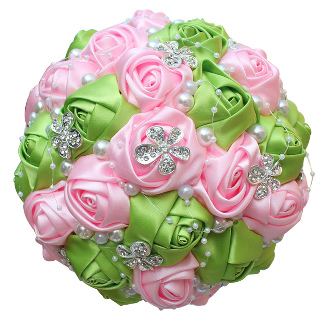 Picture of European and American Super Beautiful Ribbon Flower Wedding Supplies Bride's Hand-held Flower Five-flower Beaded Hand-held Flower Wedding Supplies Hand-held Flower