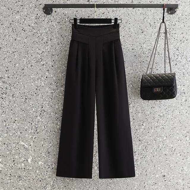 Picture of Republic of China Style Vertical Collar plus size Slimming Tang Suit Chinese Embroidery Retro Elegant suit Wide Leg Pants Two-Piece Set for Summer