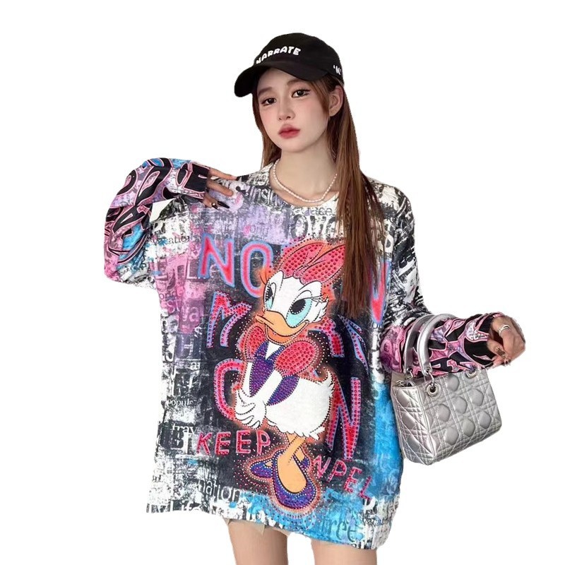 Picture of European Fashion Brand Heavy Industry Hot Drilling Sweater 2024 Autumn New Cartoon Printed Loose Large Edition Long Sleeve Knitted Top