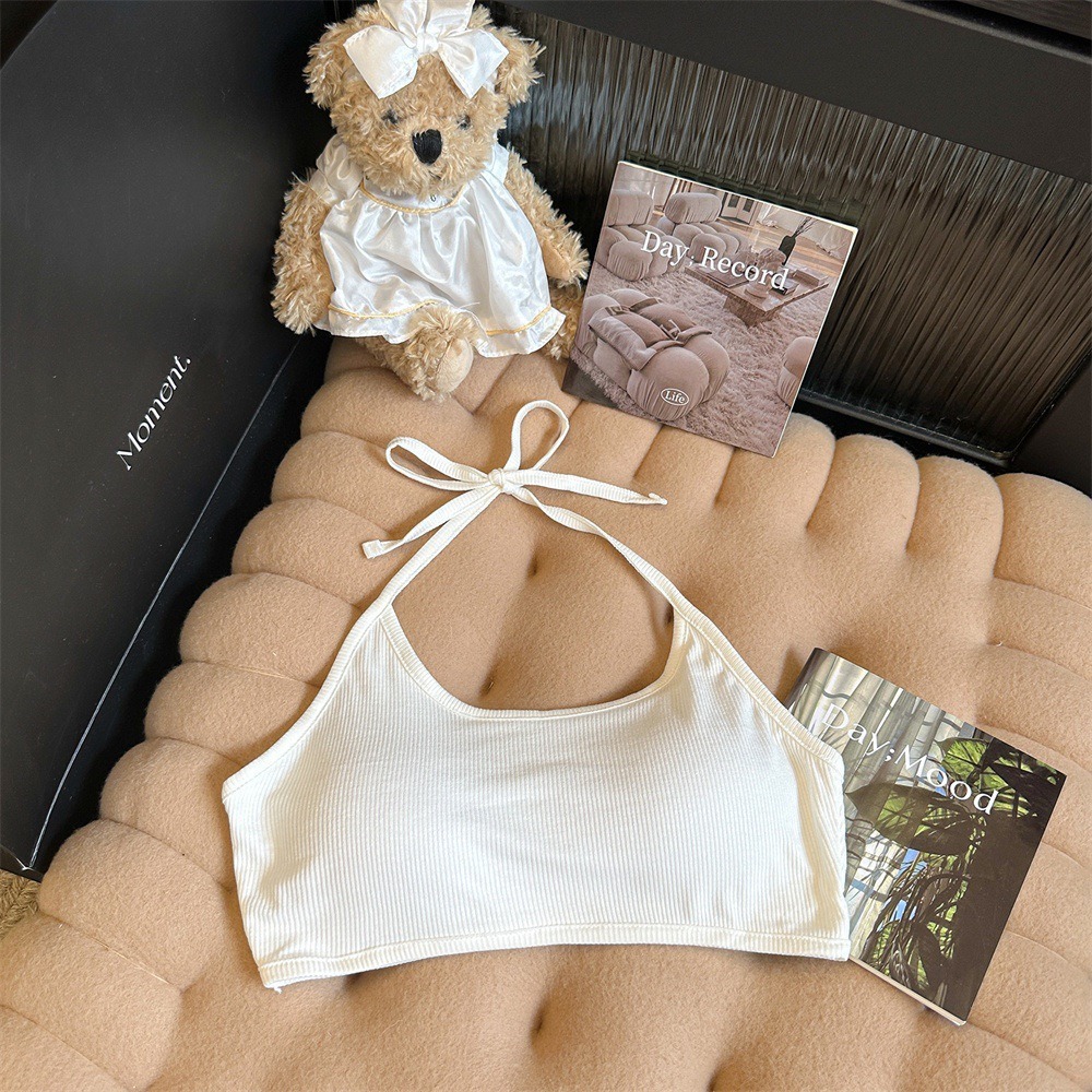 Picture of With Chest Pad Short Hanging Neck Strap Vest Underwear Women's Hot Girl Beautiful Back Wrap Chest Sexy Tube Top with Base