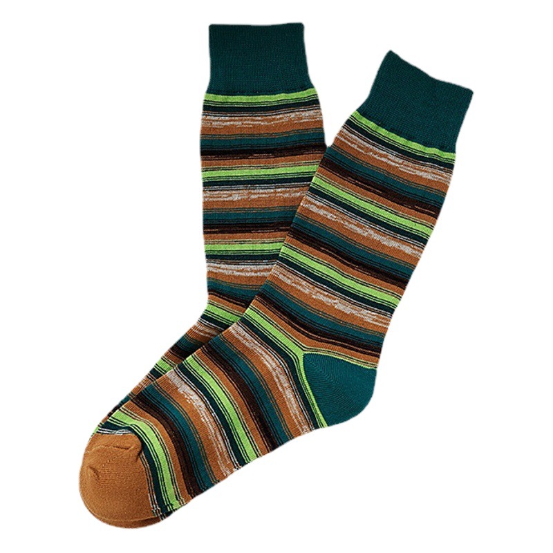 Striped Socks Women's Mid-tube Socks Japanese Style Ins Trendy Vintage Color Striped Stack Socks Autumn and Winter Women's High-tube Socks