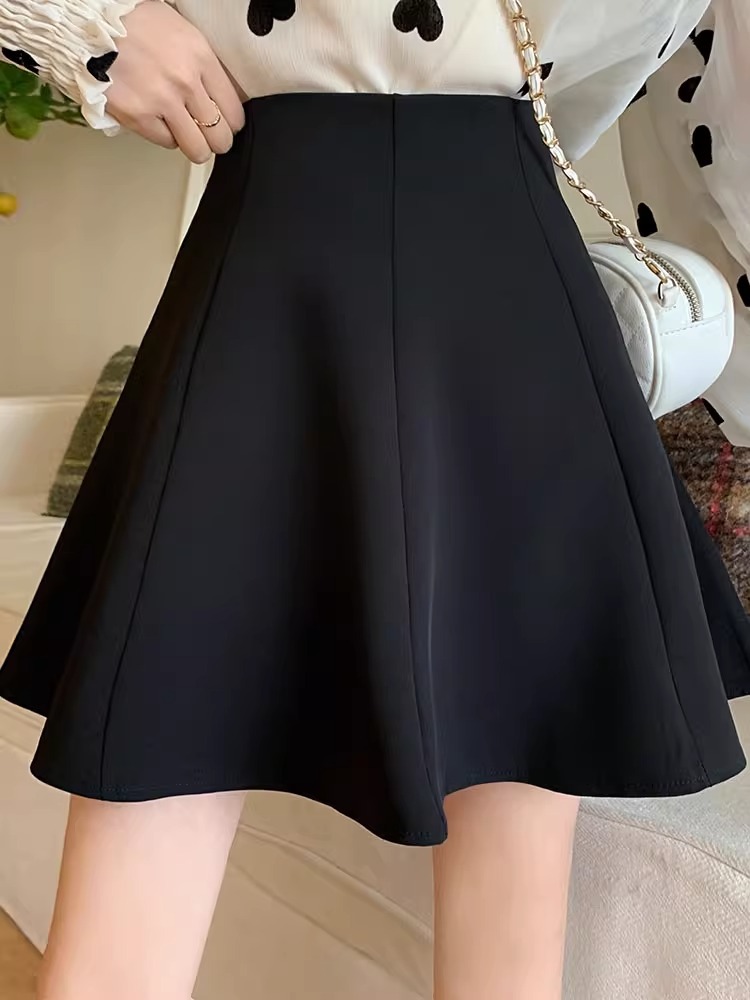 2024 Spring New Arrival Skirt Women's High Waist A- Line Umbrella Skirt College Style Black Slim-fit Anti-walking Sheath Skirt