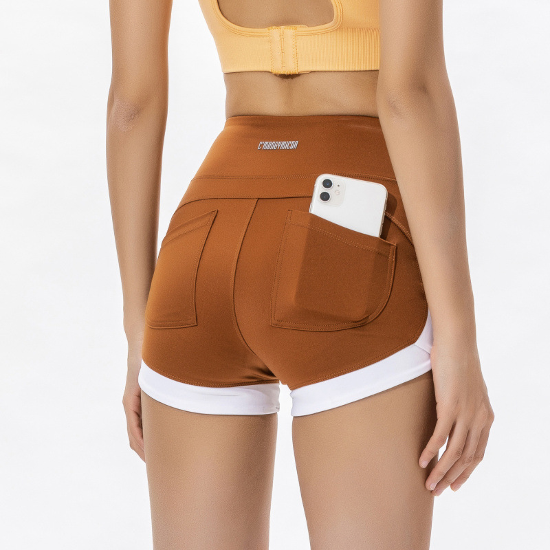 Summer High-Waisted Yoga Pants Sports Peach Hip Pocket Outdoor Breathable Slim Running Training Fitness Elastic Shorts