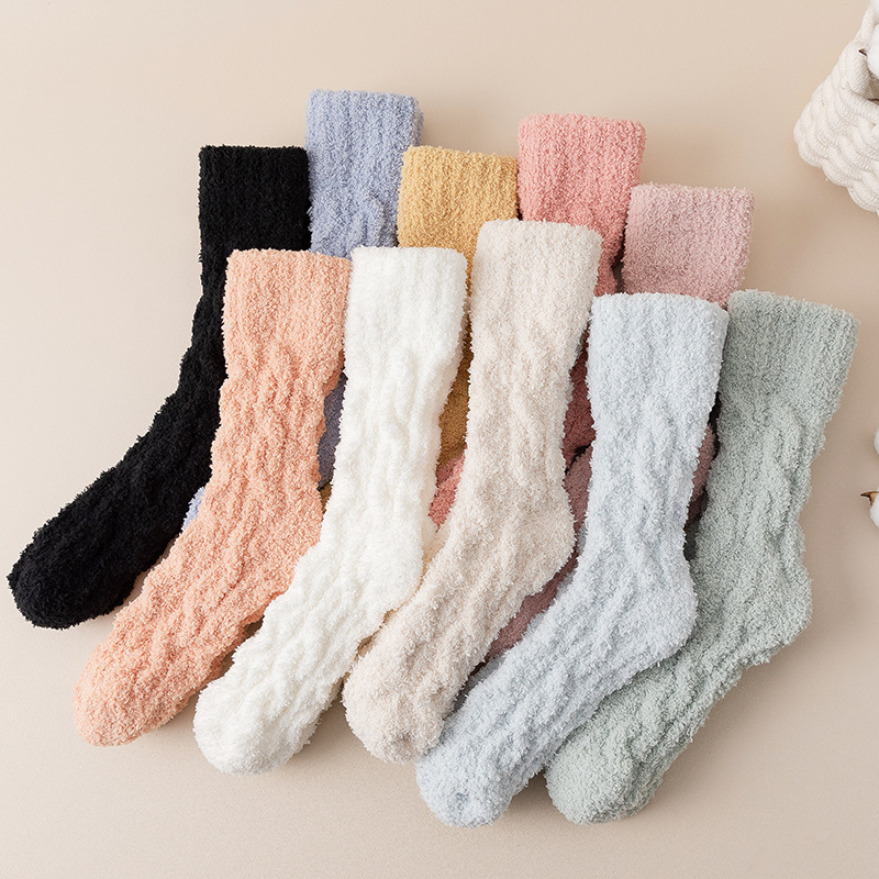 Winter New Coral Fleece Socks Thickened Warm Women's Floor Socks Maillard Color Stacked Socks Towel Socks