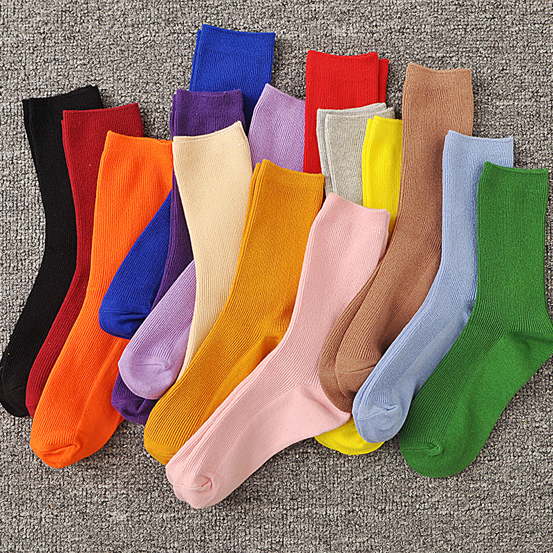 Autumn and winter cotton Japanese piled socks children's Mori retro mid-tube women's socks solid color double needle vertical socks wholesale