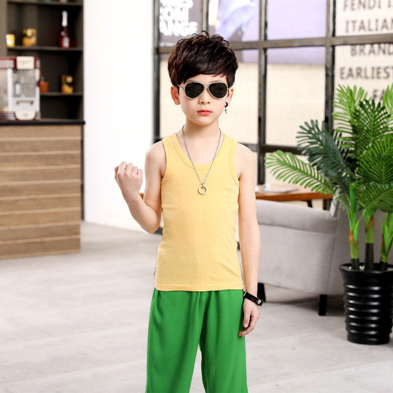 Picture of Children's Cotton Boys' I-shaped hurdle girls' small camisole children's underwear summer girls' bottoming shirt