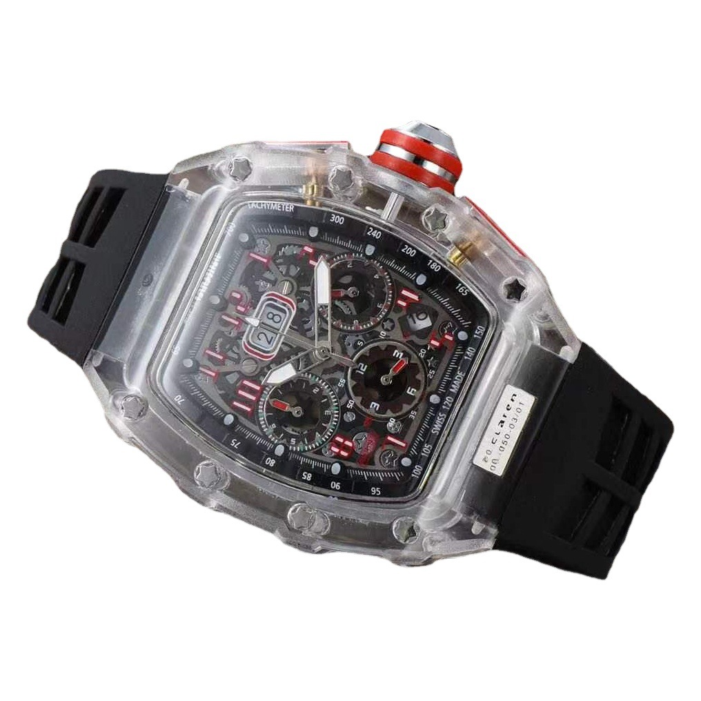 Richard Crystal Transparent Multifunctional Running Second Rotating Tourbillon Business Calendar Quartz Watch Spot Wholesale