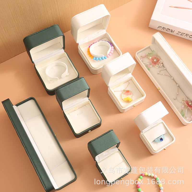High-End Stitched Jewelry Box Leather Jewelry Packaging Box Jewelry Box Ring Pendant Bracelet Box Ring Box Wholesale