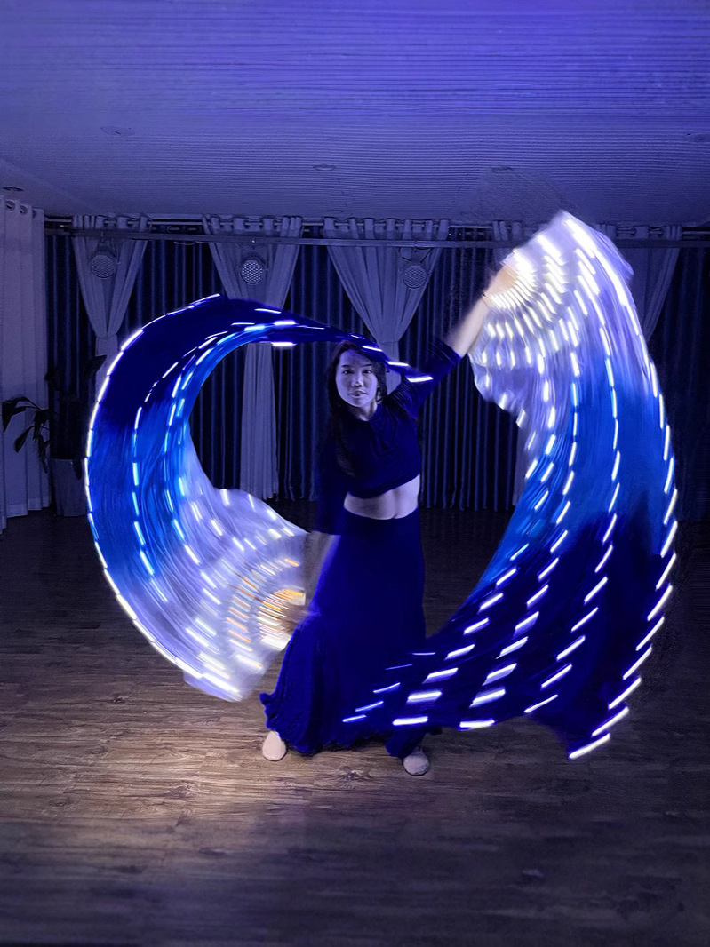 New led luminous fan white blue gradient silk fabric dance props cord lamp string charging stage performance
